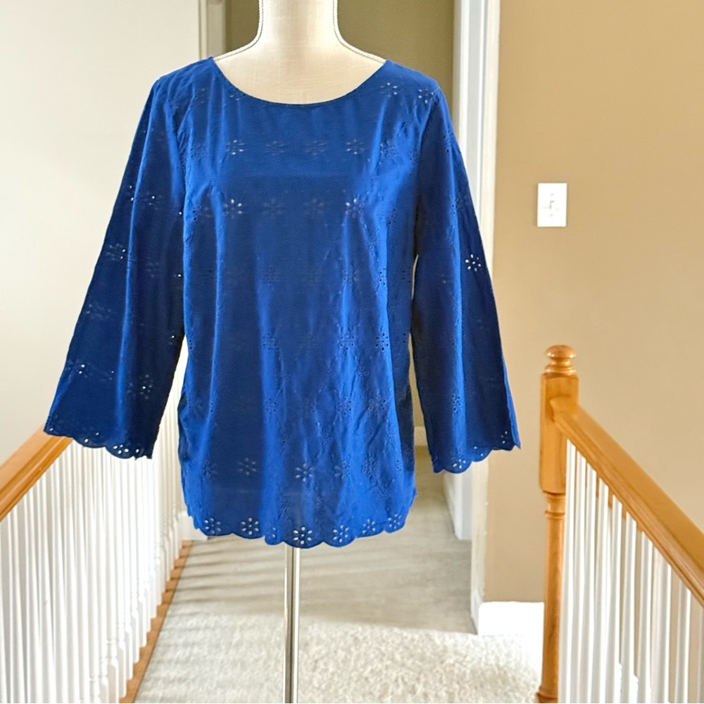 Liz‎ Claiborne Women's Boat Neck 3/4 Sleeve Blouse Royal Blue Size L
